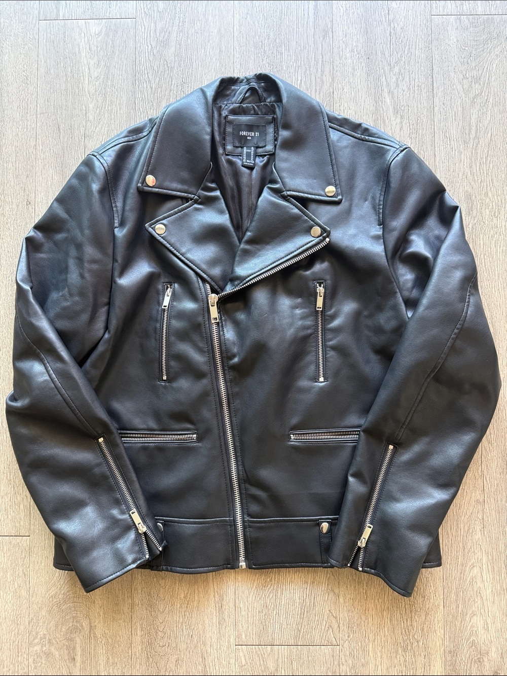 Forever 21 Black Faux Leather Bomber-Style Moto Jacket
